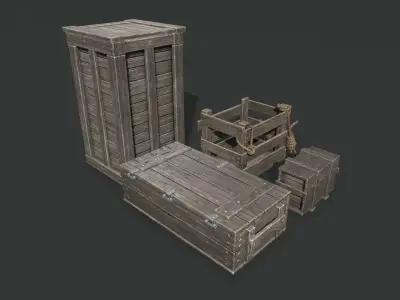 Wooden Boxes set 2 Low-poly 3D model