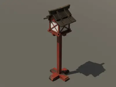 Japanese Wood Street Lamp Low-poly 3D model