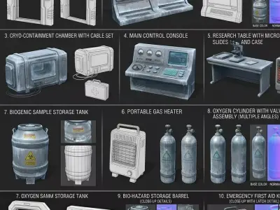 Frozen Research Lab Modular Environment Props Pack  Low-poly 3D model