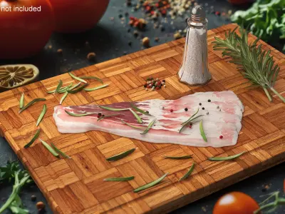 Uncooked Pork Bacon on Cutting Board 3D model