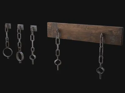 Shackles 3D Model chain hanging from wall Low-poly 3D model