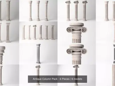 Antique Column Pack - 6 Pieces 3D Model Collection