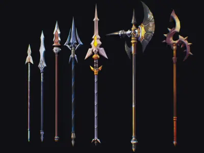 Spear Pike Lance Corbin War Scythe Halberd Glaive Hook Low-poly 3D model