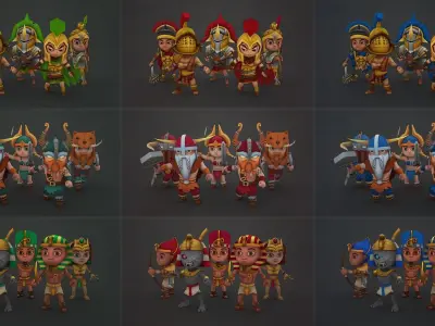 Warrior Pack Three Tribes Low-poly 3D model