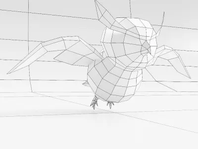 Owl 3d model orange flying in air Low-poly 3D model