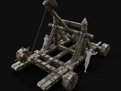 WAR MACHINE CATAPULT MEDIEVAL SIEGE ENGINE WAR BATTLE WEAPON Low-poly 3D model