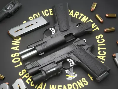 Kimber Custom TLE RL II 1911 and SureFire X300U-B - Game Asset Low-poly 3D model