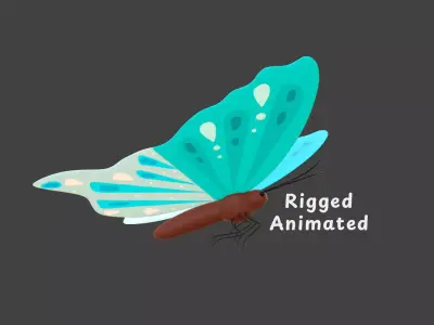 Butterfly Wing Flapping 6 Animated Low-poly 3D model