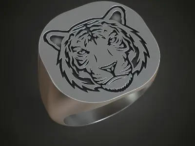 Signet ring Tiger Face Free 3D print model