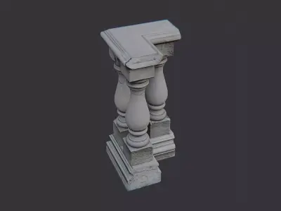 Stone Balustrade Corner with Columns Low-poly 3D model