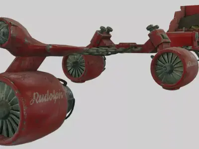 Low Poly Dieselpunk Santa Sleigh With PBR Materials Low-poly 3D model