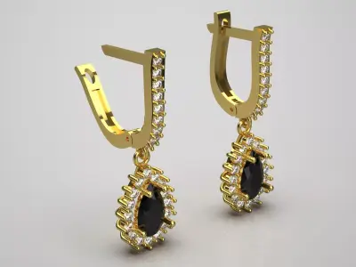 Gold Dangle Earrings with Black Onyx je0028 3D print model