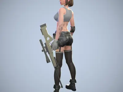 Sexy Military Girl - Game Ready 3D model Low-poly 3D model