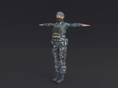 Female Soldier Rigged Low-poly 3D model