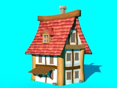 Red house low-poly for mobile game Low-poly 3D model