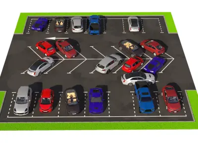 Street Car Parking 26 Lots Filled New Fur 3D model