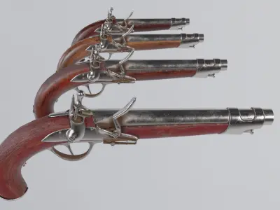 Low Poly PBR Flint Lock Musket Low-poly 3D model