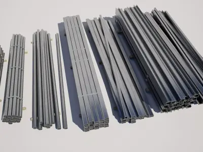 Industrial Steel Beams Pipes Stack Pack 3D model