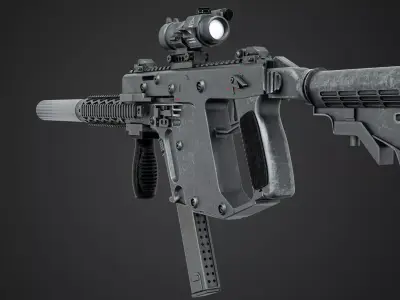 Game Ready Low Poly Tactical SMG Rifle PBR Textured Low-poly 3D model