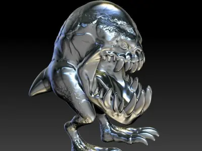 gnorhMonster silver creature with teeth 3D print model