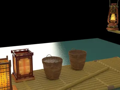 Chinese fishing raft wirh oil lantern  3D model