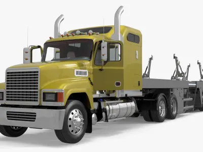 Freight Truck with Concrete Panel Semi Trailer Empty Rigged 3D model
