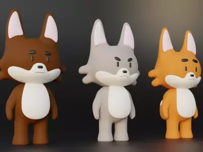 Foxs Cartoon Low-poly 3D model