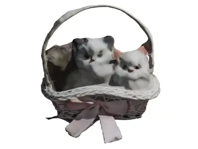 Two Toy Stuffed Cats in a Basket Low-poly 3D model