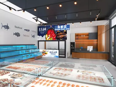 Seafood market Low-poly 3D model