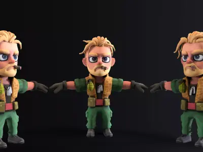 Low poly cartoon character Army Sergeant Low-poly 3D model