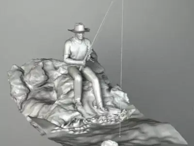 FISHERMAN man fishing on rock 3D model