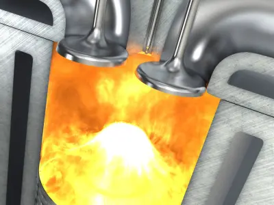 Engine cylinder with piston and valves animated 3D model