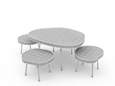 Wood Table Chair Furniture 02 Low-poly 3D model