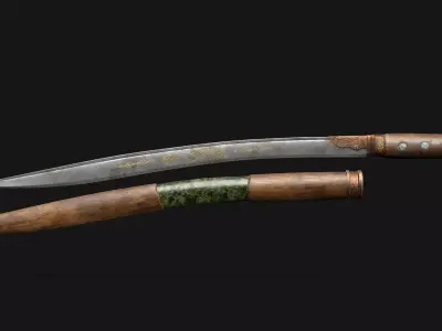 Yatagan Sword 17th Century Turkish Ottoman Scimitar Low-poly 3D model