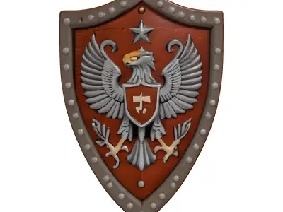 Worn Wooden Shield with Emblem 3D model
