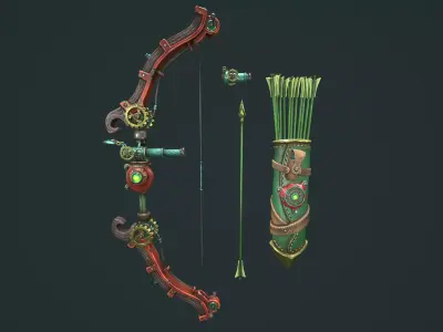 Steampunk bow quiver arrow spyglass Low-poly 3D model