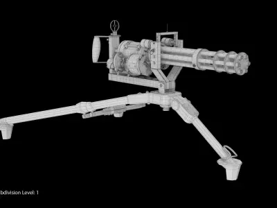 M134 Minigun Tripod Mounted Dirt Low-poly 3D model