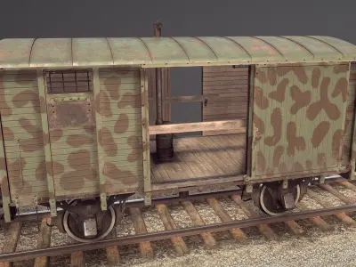 Railway Covered Goods Wagon 18T Vr6 Support Green Low-poly 3D model