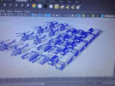 Tanks Car truck helicopter Medium Poly- Maya 2016-2018 3D model