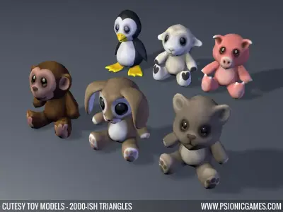 Cute Toy 3D Animal Models x 6 Free low-poly 3D model