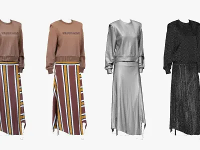 001283 pinkbrown blouse and yellow lined skirt Low-poly 3D model