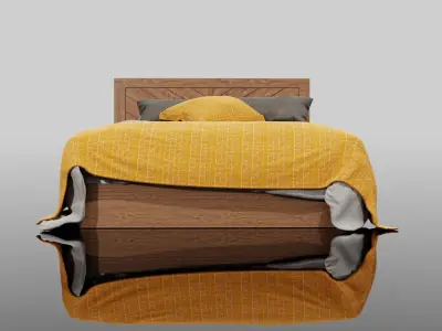 Modern Wooden Bed Free 3D model