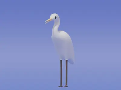 Cartoon Cute Egret Bird 3D model