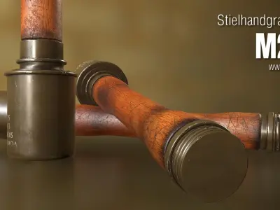 WW2 German M24 Stick Grenade Low Poly Game Asset Low-poly 3D model