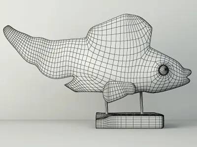 Hand Carved Driftwood Fish On Stand 3D model