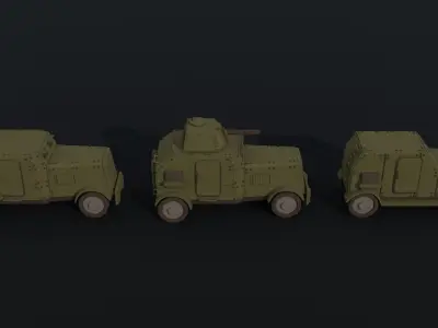 Cartoon Dieselpunk armored cars Polygonal Style Low-poly 3D model