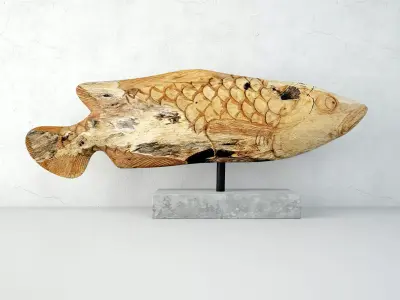 Hand Carved Wooden Fish Sculpture 3D model