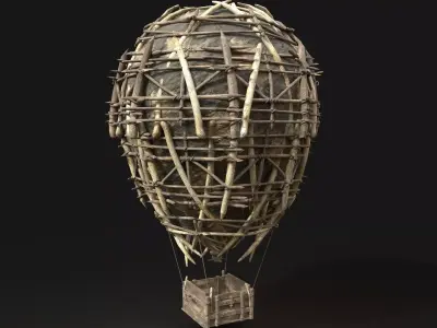 AAA NEXTGEN Medieval War Balloon Airship Primal Wooden Machine Low-poly 3D model