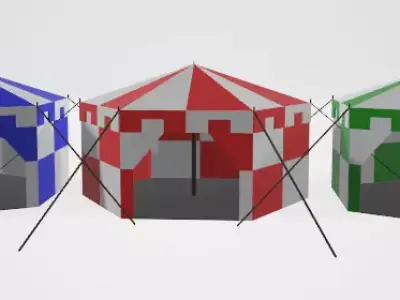 Medieval Tents in Red Green and Blue with interior space Low-poly 3D model