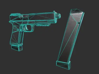 Glock 21 with Extended Barrel Low-poly 3D model